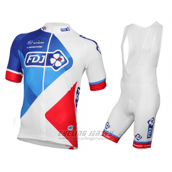 2016 Cycling Jersey FDJ White and Red Short Sleeve and Bib Short